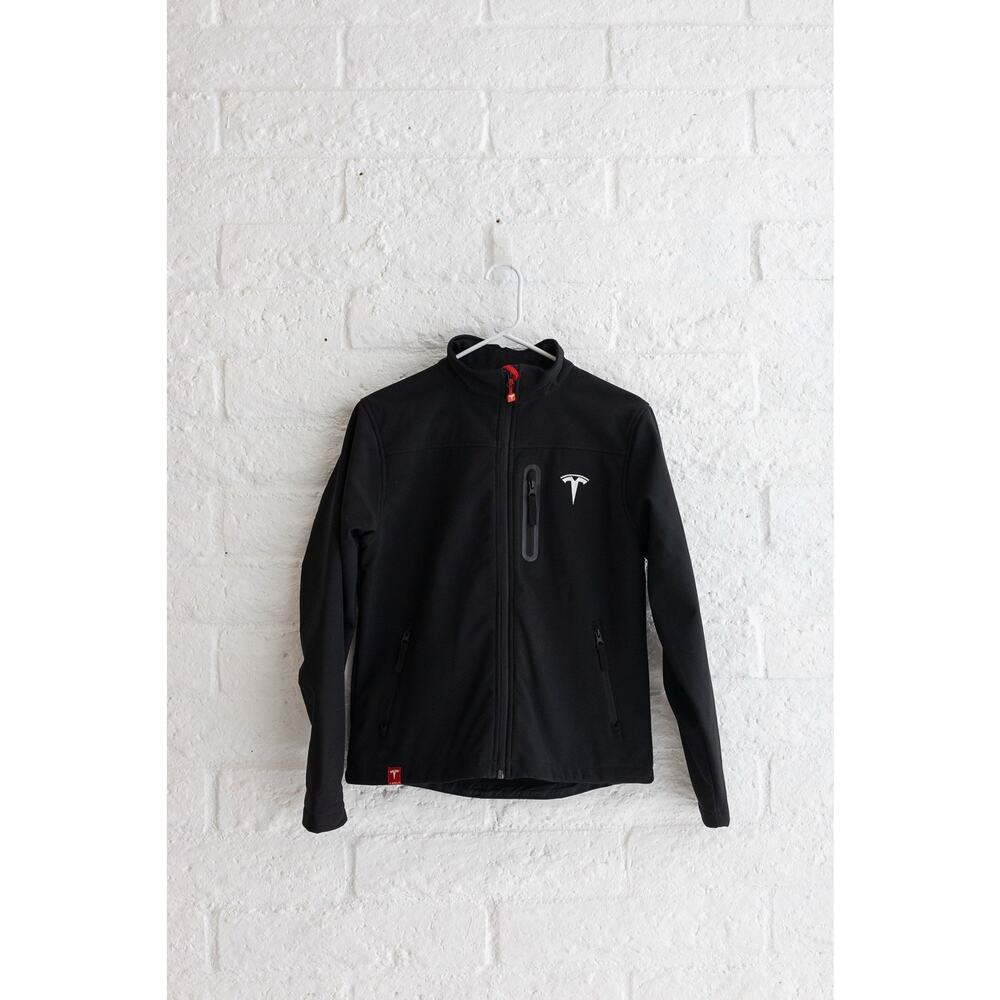 Tesla Softshell Jacket Black Full Zip Red Logo Back Size S